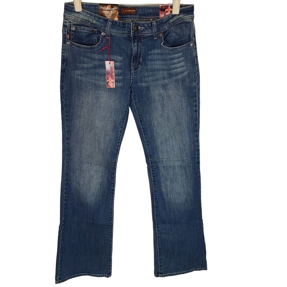 Jeans De Fleur Womens 13 Blue Dark Wash Denim Embellished Bootcut Jeans NWT